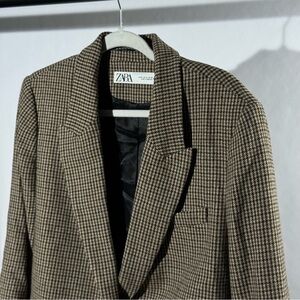Zara Classic Brown Checkered Blazer